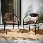 Flash Furniture 2 Pack Rattan Indoor-Outdoor Restaurant Stack Chair, Medium Brown