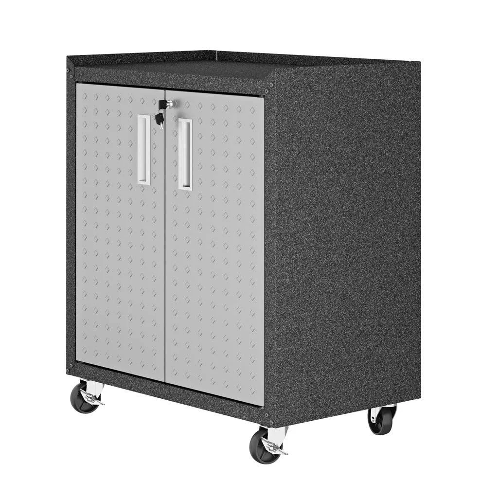 Manhattan Comfort Fortress Rolling 2 Door Garage Storage Cabinet, Black/Gray