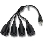 3 Prong 1 to 4 Outlet Power Cord Splitter Cord,Indoor Outdoor Cable Strip Outlet Saver,Power Extension Cable,SJT 16AWG,ETL Approved for Computer, LED Stage Light(20 Inch, Black)