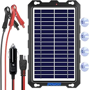 POWOXI Upgraded 7.5W Solar Battery Trickle Charger Maintainer 12V Portable Waterproof Solar Panel Trickle Charging Kit