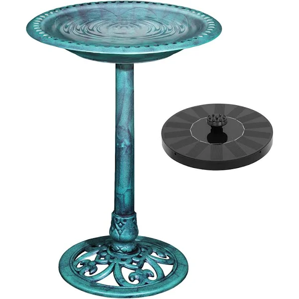 T5-BB03-GRN 28&#034; Pedestal Outdoor Bird Bath Vintage Bronze Polyresin Lightweig...