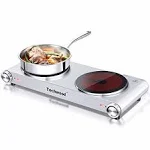 Hot Plate, Techwood Electric Stove Countertop Double Burners for Cooking Infrared Ceramic 1800W Dual Cooktops With Adjustable Temperature Control Brushed Stainless Steel Easy To Clean Upgraded Version