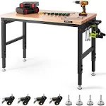 Get The VEVOR Workbench for Garage with 48 Adjustable Workbench, Heavy-Duty Hardwood Worktable, Universal Wheels, 2000 lbs Load Capacity, Power