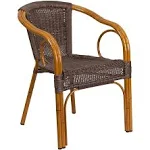 Flash Furniture Cadiz Series Brown Rattan Restaurant Patio Chair with Dark Red Bamboo-Aluminum Frame