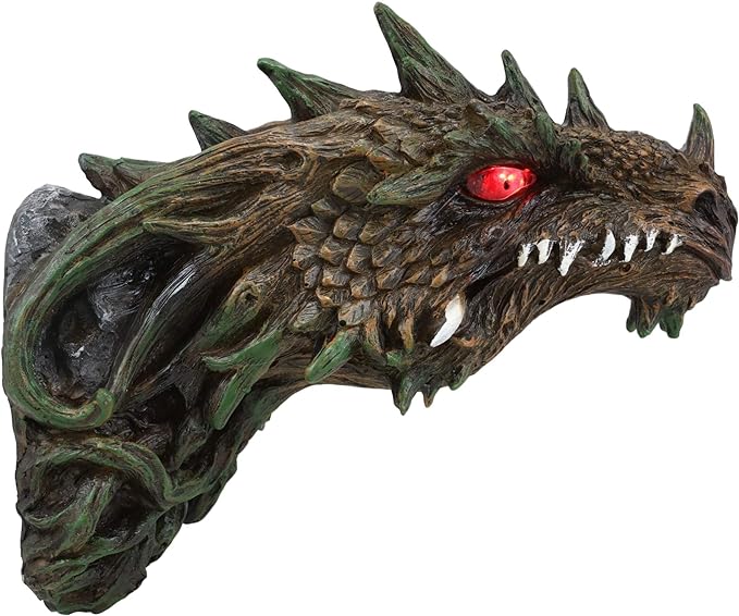 Ebros Gift Dryad Greenman Dragon Wall Decor with Red LED Illuminated Eyes Sculpture