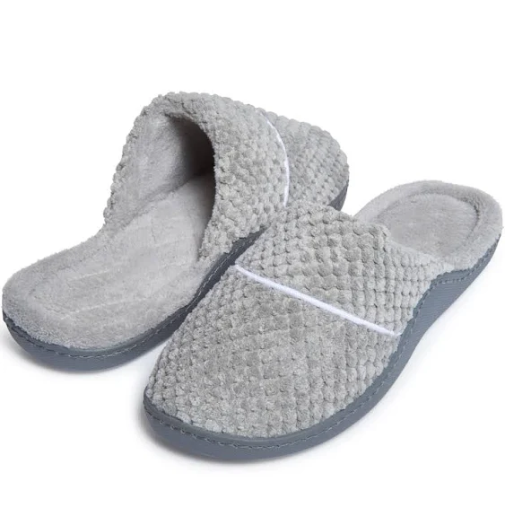 Laura Ashley Womens Rugged Memory Foam Terry Cloth Spa Slippers, Soft Non Slip Rubber Bottom Closed Toe House Slider