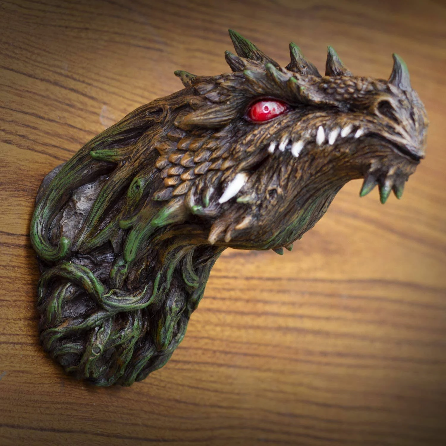 Ebros Dryad Greenman Dragon Wall Decor with Red LED Illuminated Eyes Sculpture