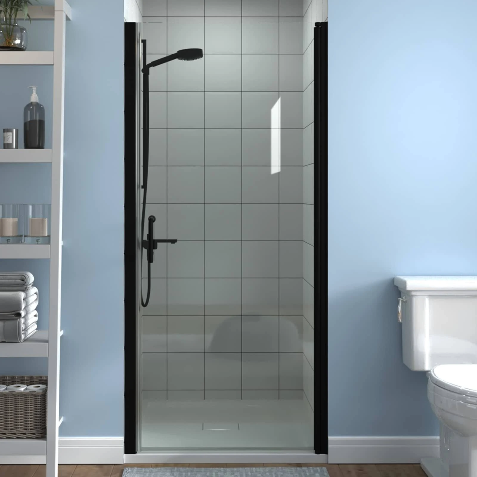 ExBrite 34-35.5 in.W x 72 in.H Pivot Frameless Shower Door,1/4 in. Clear Glass Pivot Swing Shower Doors,Matte Black Finish,Reversible Installation