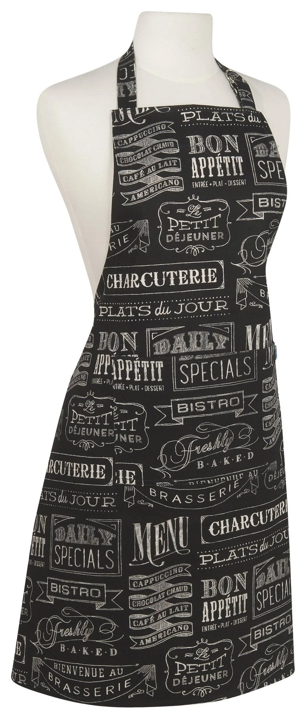 Now Designs Chalkboard Cotton Chef's Kitchen Apron, Black Print 28 x 32 in,One Size