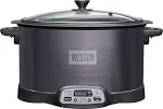 WESTON BRANDS 2-in-1 Indoor Elektrischer Smoker & programmierbarer Slow Cooker, 6 Quart, mit 3-stöckigem Räuchergestell für Fleisch, Käse und mehr, spülmaschinenfester Topf, Temperatursonde, schwarz