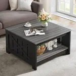 YITAHOME Coffee Table Farmhouse Coffee Table with Storage Rustic Wood Cocktail Table Square Coffee Table for Living Meeting Room