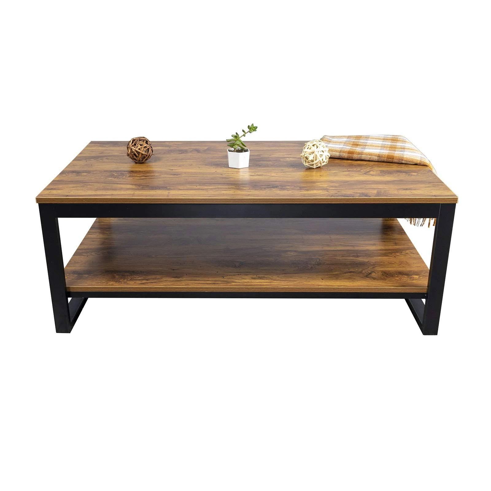 DIMAR GARDEN Wood Coffee Table with Storage Shelf 41.7in Industrial Table for Living Room, Brown