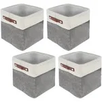 Creekview Home Emporium Fabric Cube Storage Bins 4 Pack - 10 x 10in White/Gray Foldable Storage Cubes for Organization