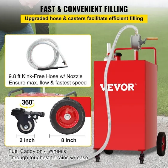 VEVOR Fuel Caddy Fuel Storage Tank 30 Gal 4 Wheels with Manuel Pump Red SYJYCHSGJL43081RPV0