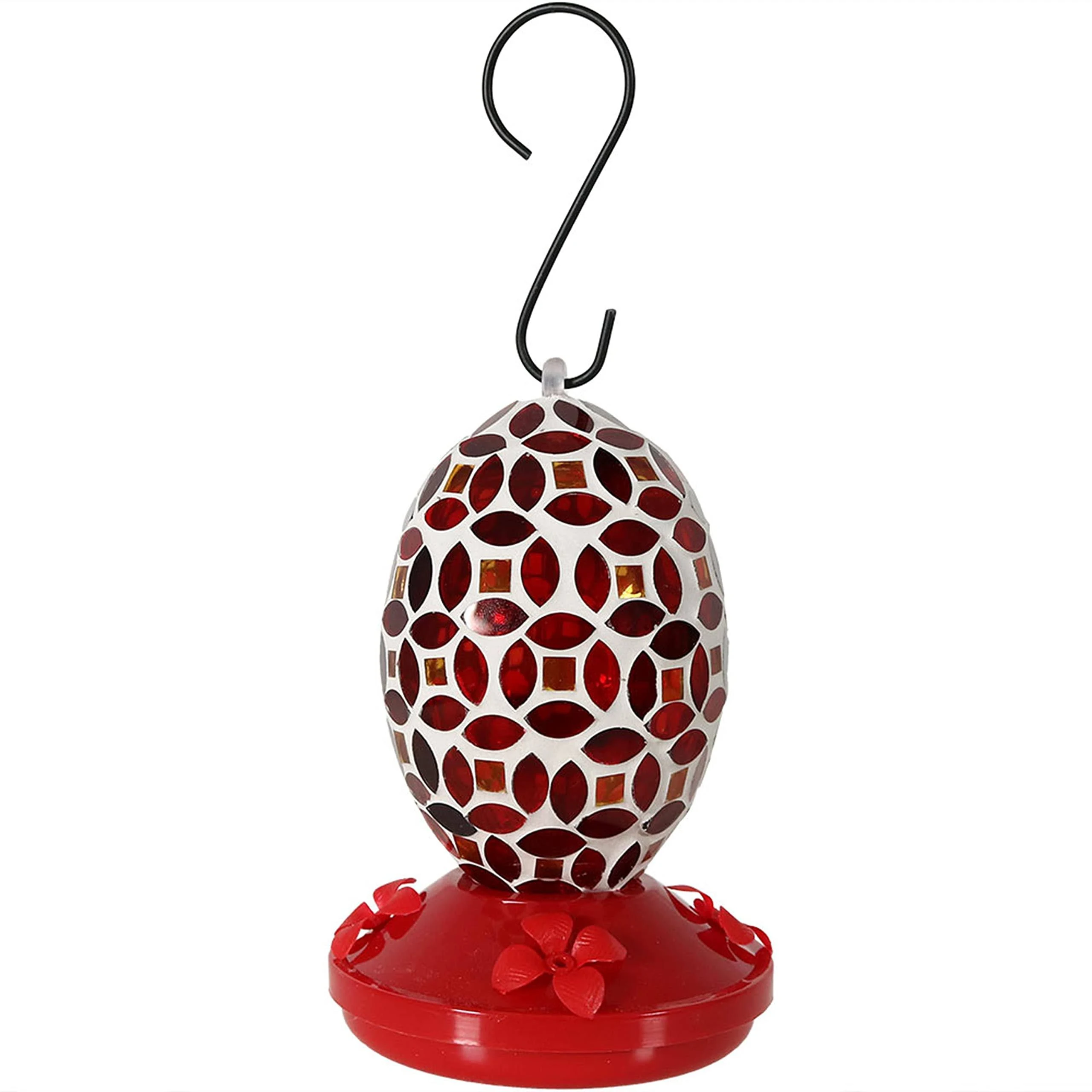 Sunnydaze 18-Ounce Hanging Hummingbird Feeder for Wild Birds - Mosaic Glass - Red