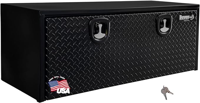 Buyers Products 1702510 Black Steel Truck Tool Box With Aluminum Diamond Tread Door, 18 x 18 x 48 Inch, Made In The USA, Truck Box for Organization & Storage, Job Tool Chest, Contractor Toolbox