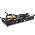 Techwood 1800W Hot Plate Portable Electric Stove Countertop Double Burner with Adjustable Temperature & Stay Cool Handles, 7.5” Cooktop for RV/Home/