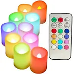 Colored Flameless Votive Candles with Timer-Color Changing Led Tea Light,Battery Operated RGB Votive Candles,Rainbow Tealights for Halloween,Valentine day,Christmas Party Decor,1.5"x 2",Set of 10