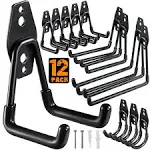 12 Pack Garage Hooks Heavy Duty,Utility Steel Garage Storage Hooks,Wall Mount Garage Hanger&Organizer for Organizing Power Tools,Ladders,Bulk Items,Bikes,Ropes and More Equipment