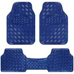 BDK MT-641-BL Universal Fit 4-Piece Set Metallic Design Car Floor Mat - Heavy Duty All Weather With Rubber Backing (Blue)