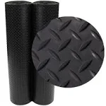 Rubber-Cal Diamond-Plate Rubber Flooring Rolls - 3 mm x 4 ft x 5 ft Rolls - Black