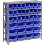 Global Industrial 7 Shelf Steel Shelving with (36) 4" H Plastic Shelf Bins, Blue, 36x12x39 603433BL