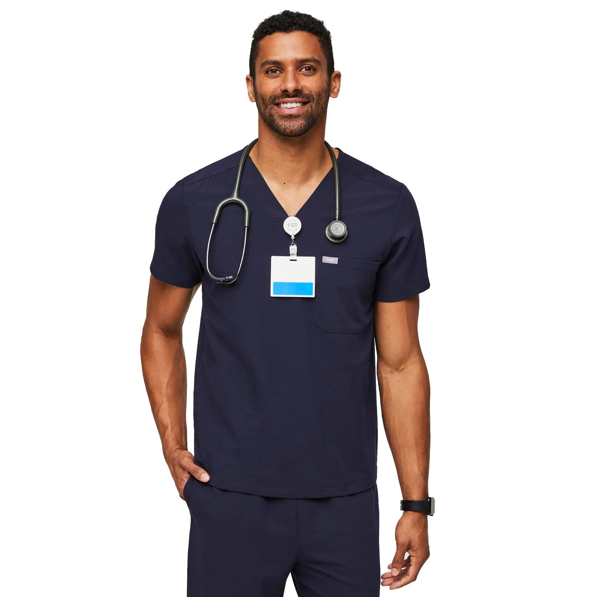 Figs Mens Navy Chisec - Three-Pocket Scrub Top