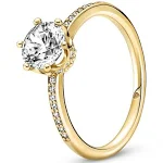 Pandora 14k Gold-Plated Clear Sparkling Crown Solitaire Ring 168289C01