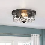 Indoor Flush Mount Lights, 2-Lights Interior Ceiling Lights Fixture, Hammered Glass Ceiling Light, Antique Ceiling Light, Bronze Flush Mount Ceiling Light for Hallway,Dinning Room,kichen