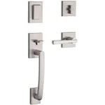 Prestige Spyglass Single Cylinder Satin Nickel Door Handleset with Square Spyglass Door Handle Feat SmartKey Security