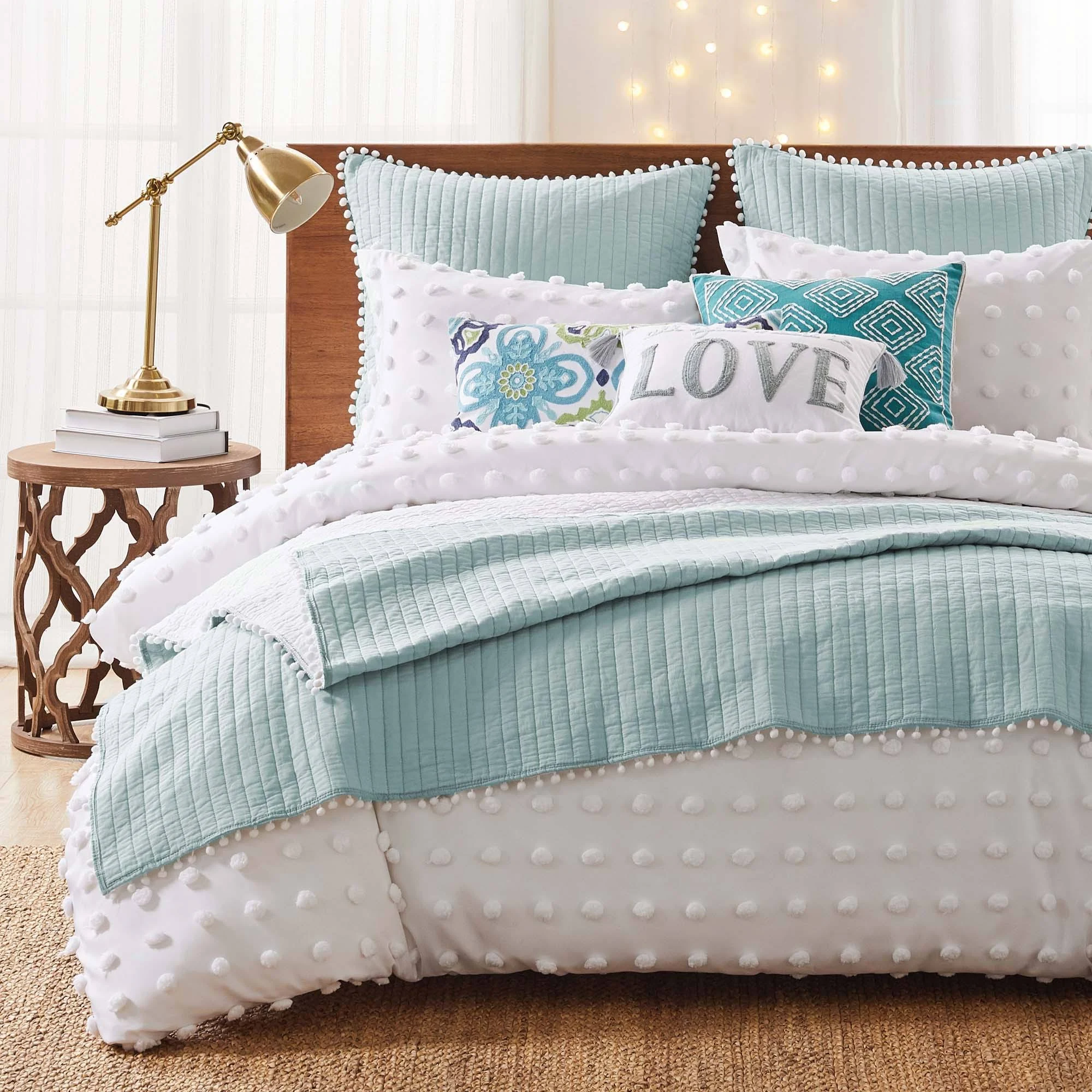 Levtex Home Pom Pom Taupe King Quilt, Cotton