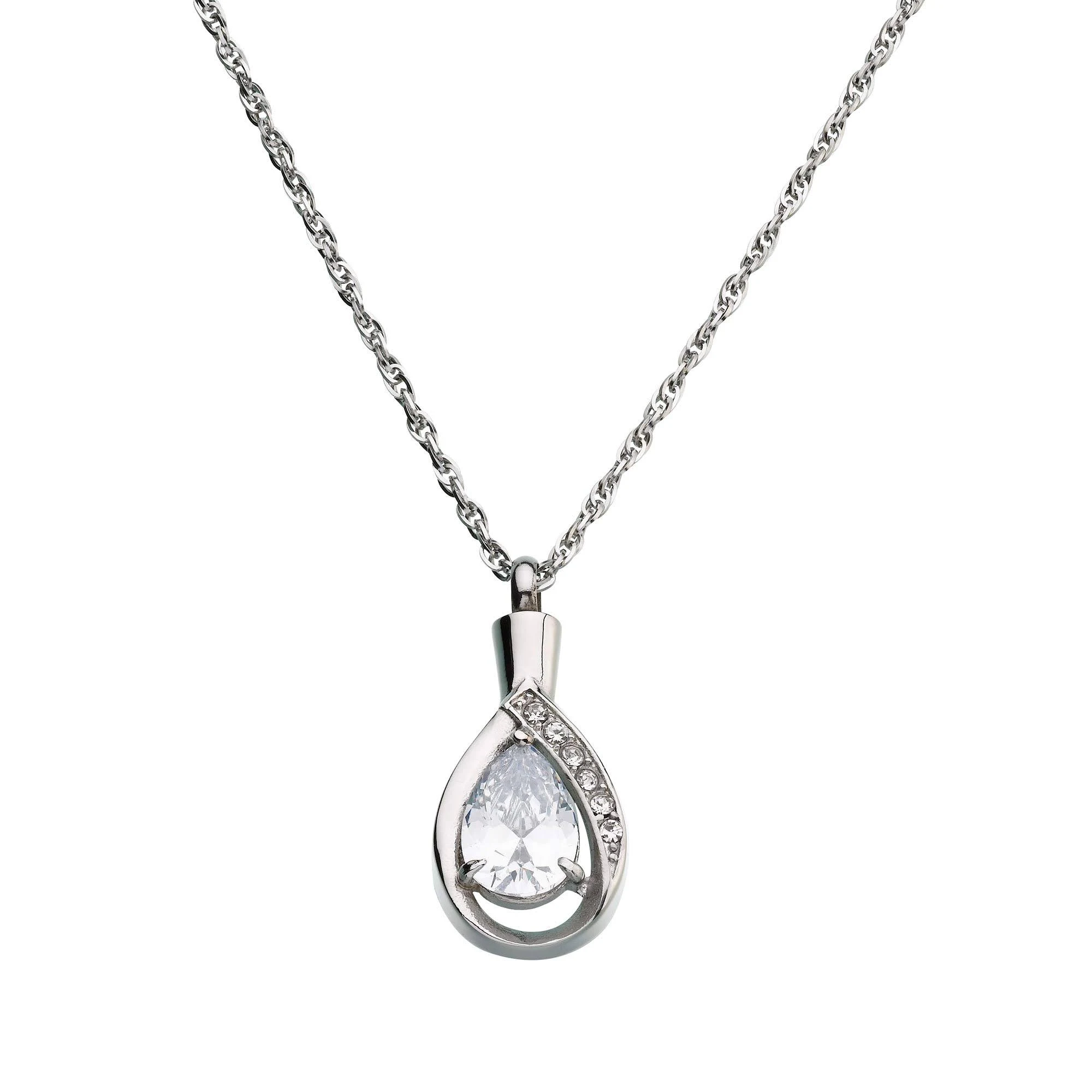 Lillian Rose Tear Drop Sympathy Memorial Necklace Jewelry, 1.2, Silver