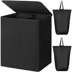 WOWLIVE 154L Double Laundry Hamper with Lid and Removable Laundry Bags, Large Dirty Clothes Hamper 2 section Collapsible Laundry Basket Dorm Room Storage for Bedroom, Bathroom, College, Black