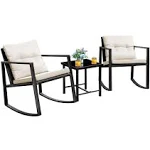 Flamaker 3 Pieces Patio Furniture Set Rocking Wicker Bistro Sets Modern Outdoor Rocking Chair Furniture Sets Clearance Cushioned PE Rattan Chairs