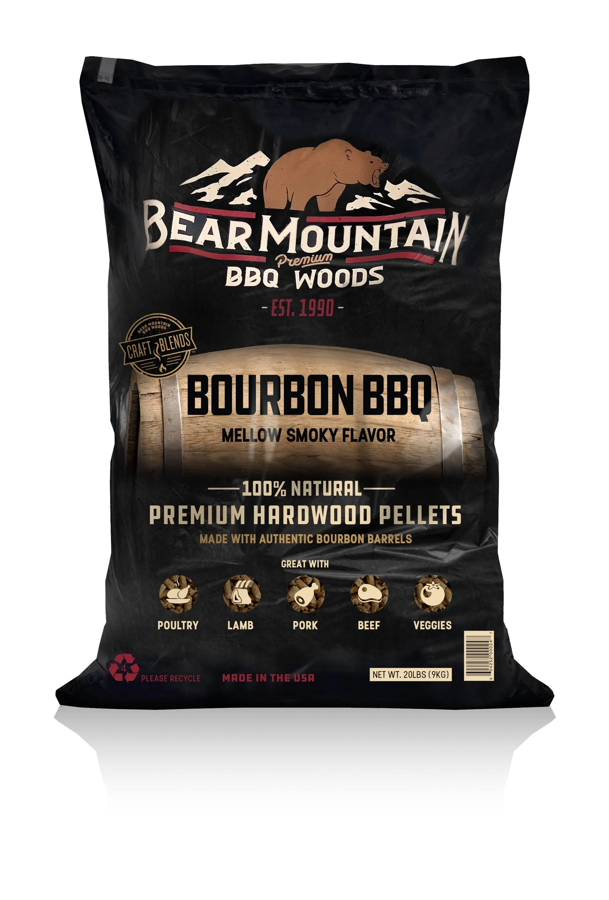 Bear Mountain, Bourbon BBQ Craft Blends Pellets, 20 lb