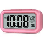 Peakeep Smart Night Light Digital Alarm Clock with Indoor Temperature, Battery Operated Desk Small Clock (Black)