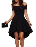 Sarin Mathews Women Off The Shoulder Short Sleeve High Low Cocktail Skater Dress Black S