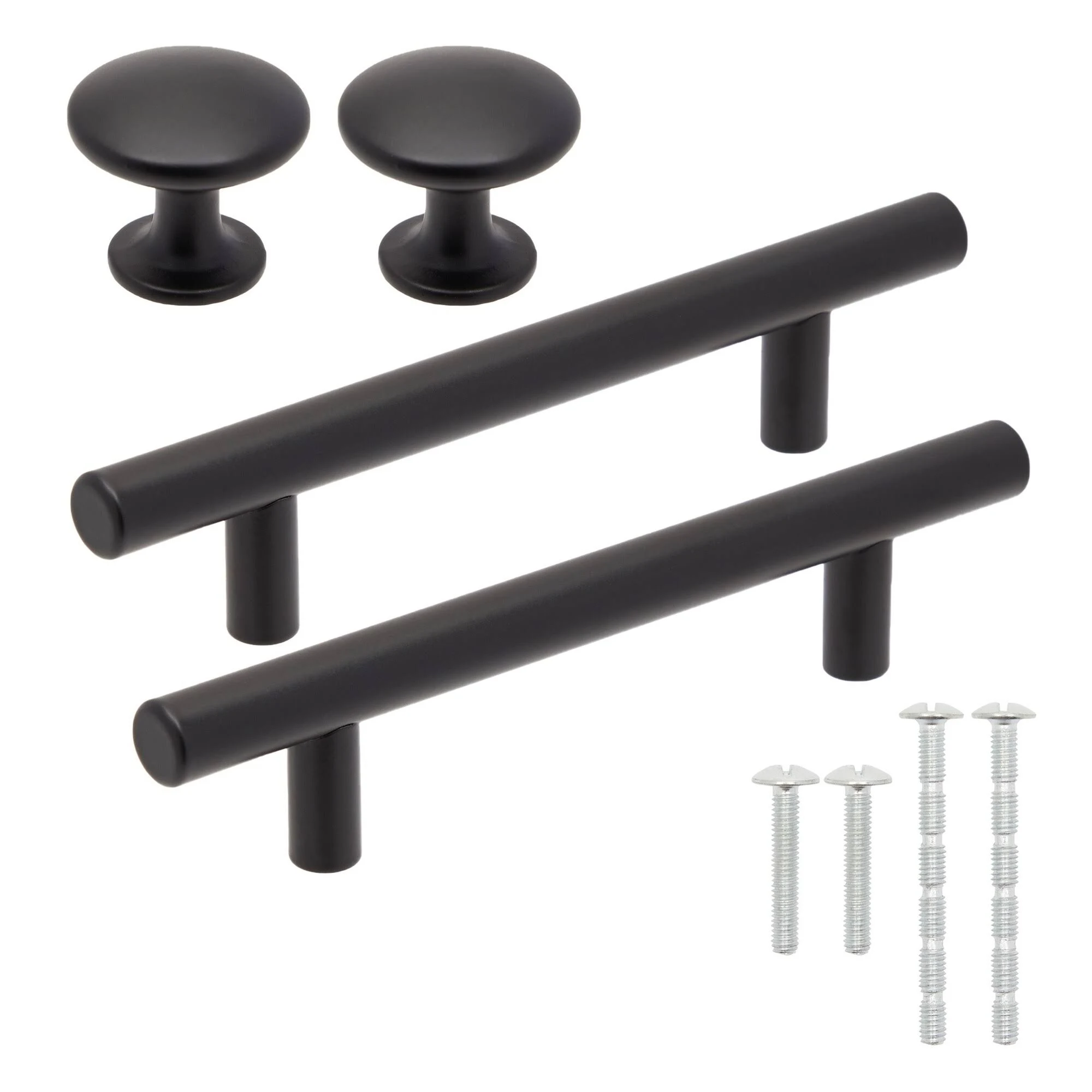 Juvale 36 Piece Matte Black Cabinet Knobs and Handles, 26 Kitchen Knobs 1.2 Inches and 10 Drawer Pulls 6 Inches with 3.75 Inch Hole Center, Screws Included