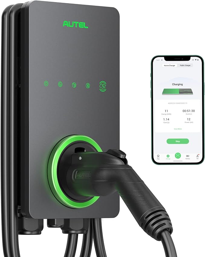 Chargeur de véhicule électrique Autel Home Level 2 jusqu’à 50 ampères, 240 V, station de recharge intérieure/extérieure pour voiture, câble flexible de 25 pieds, câblé, argent