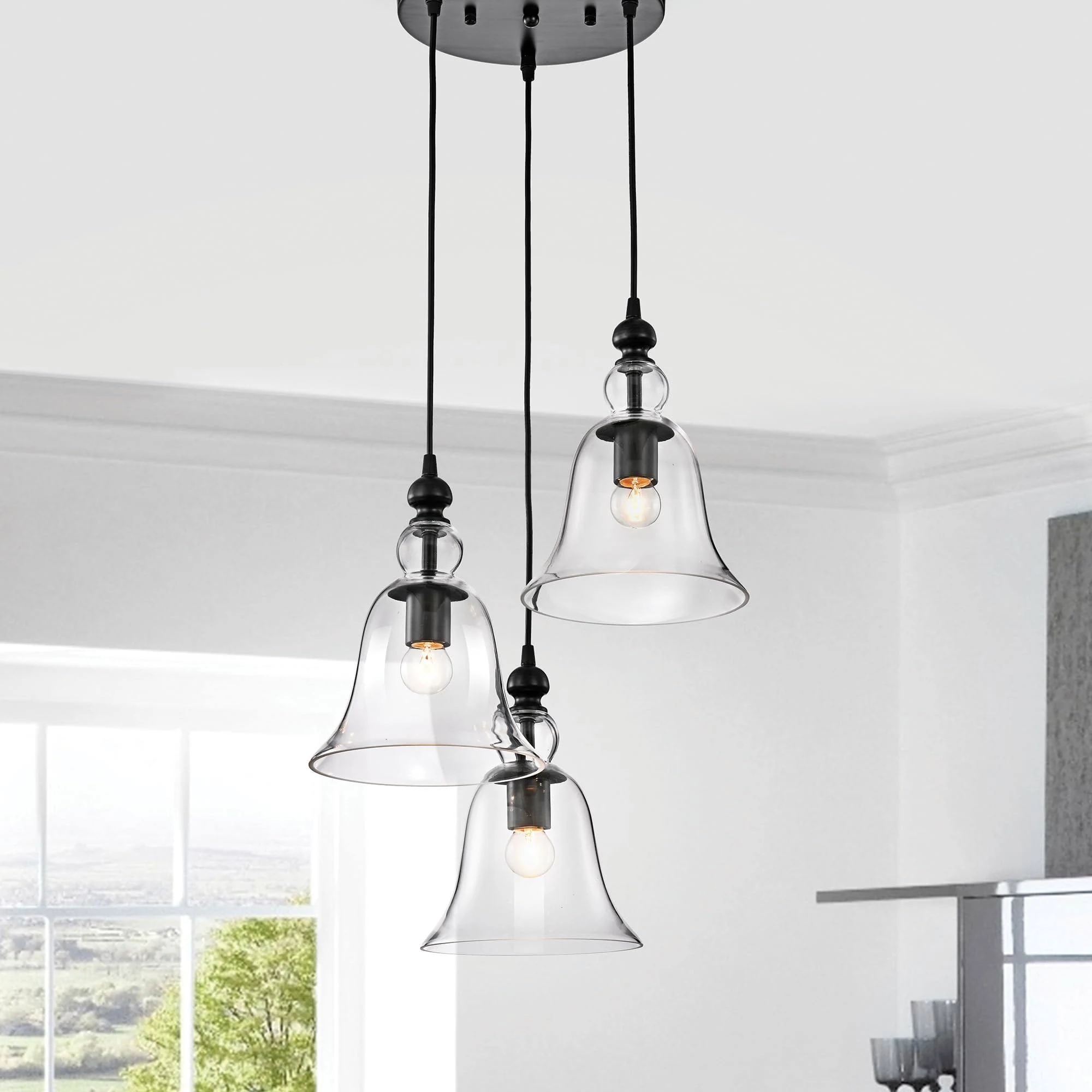 Edvivi Reagan 3-Light Antique Black Traditional Clear Glass Cone Medium Hanging Pendant Light Lowes.com