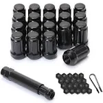 20PCS 1.38 inch M12x1.5 Wheel Lug Nuts Black, 12mmx1.5 Spline Acorn Lug Nuts Aftermarket Tuner for Accord Civic Element HR-V Escape Sierra with 1 Socket Key