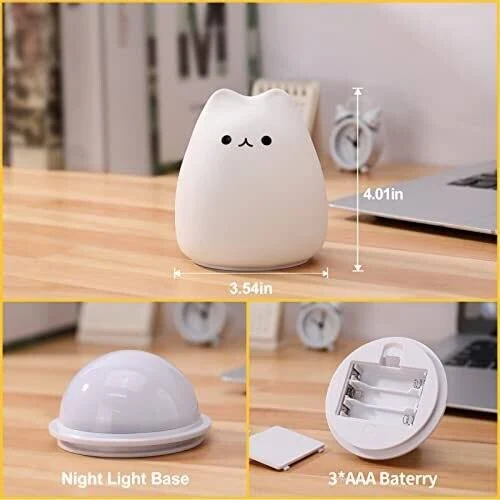 ZKLiLi Cute Cat Lamp, Night Light for Girls Bedroom, Kitty Lamp Birthday Gifts for Kids Baby Toddler Teen Portable Silicone Kawaii Nightlight Nursery Room Decor (Battery Cat)