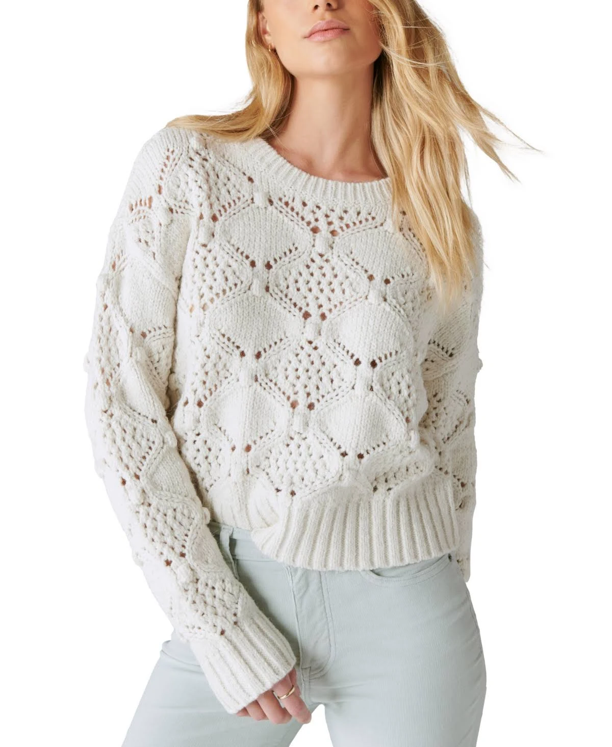 Lucky Brand-Cream Open Stitch Sweater-New-S