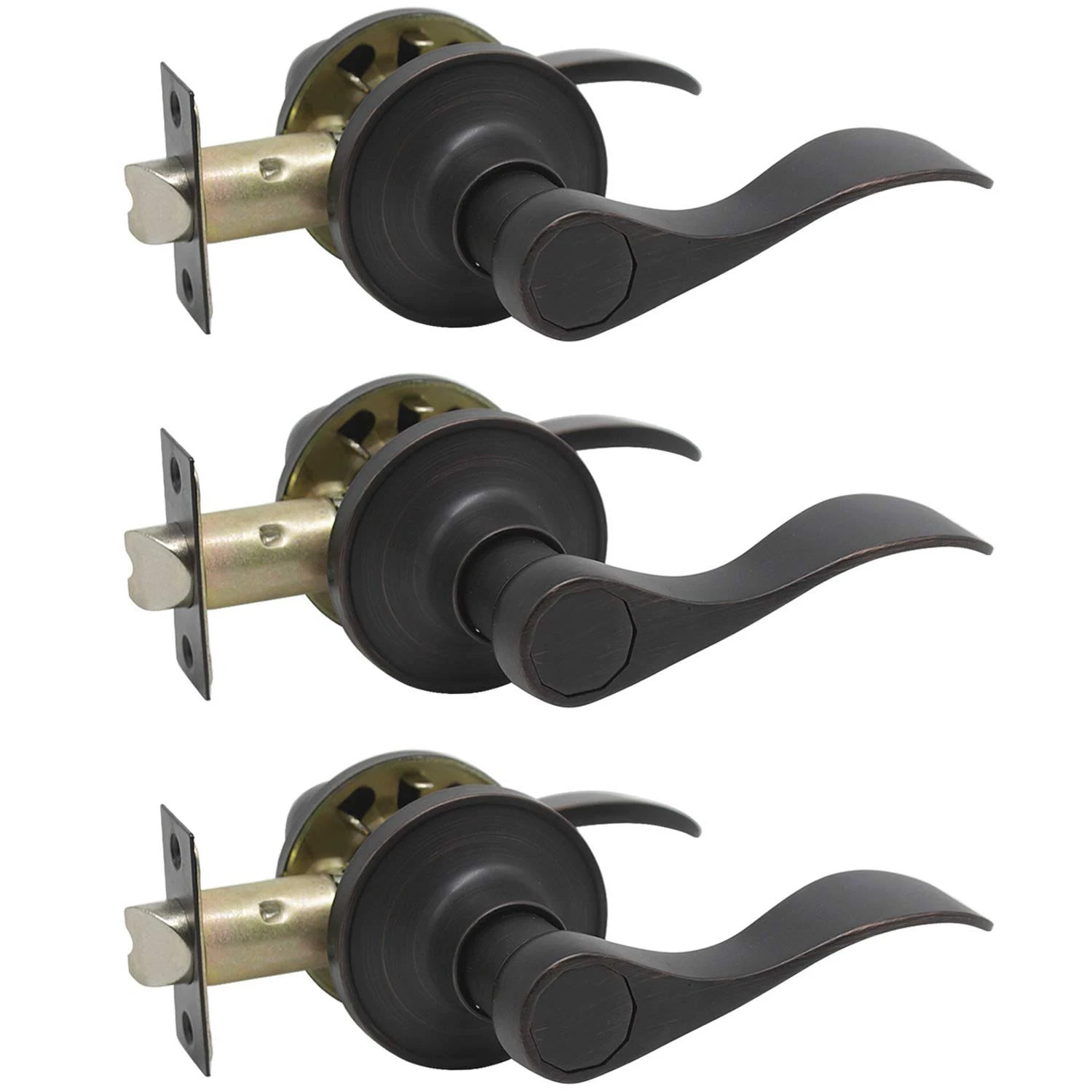 Probrico Passage Keyless Door Lock Lever Handles Interior Oil Rubbed Bronze Locksets 3 Pack