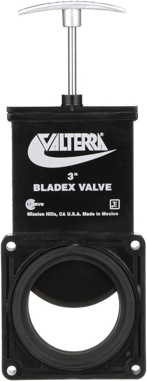 Valterra-T1003VPM Bladex 3-Inch Waste Valve Body with Metal Handle, Mess-Free Waste Valve for RV's, Campers, Trailers, Black