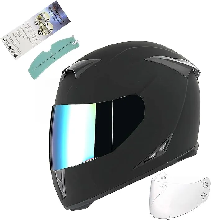 1storm Motorcycle Full Face Helmet Skull King Matt Black+ One Extra Clear Shield ...