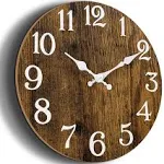 KECYET Wall Clocks Battery Operated Wall Clock Kitchen 10 inch Wood Silent Non T