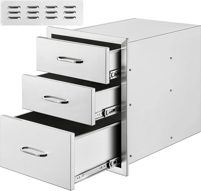 VEVOR 18x23 inch Outdoor Kitchen Stainless Steel Triple Access BBQ Drawers with Chrome Handle 18 x 23 x 23 inch