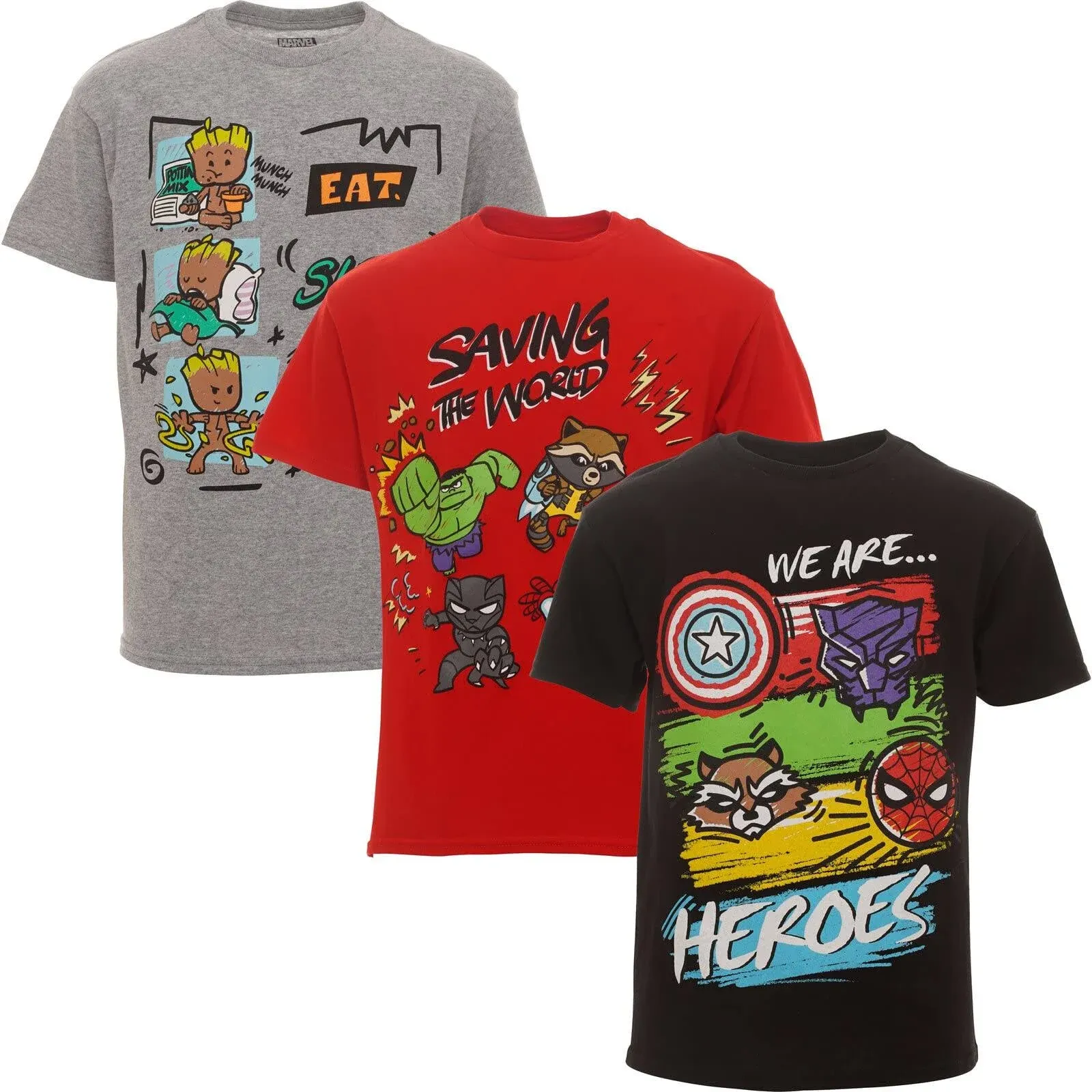 Marvel Avengers Guardians of The Galaxy Big Boys 3 Pack T-shirts 10-12