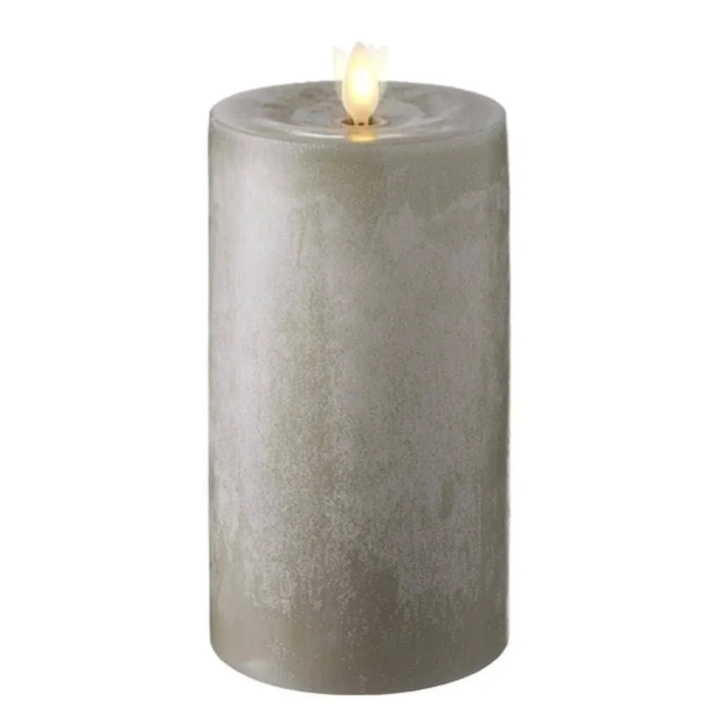 Raz Imports Moving Flame Grey Chalky Pillar Candle 7"